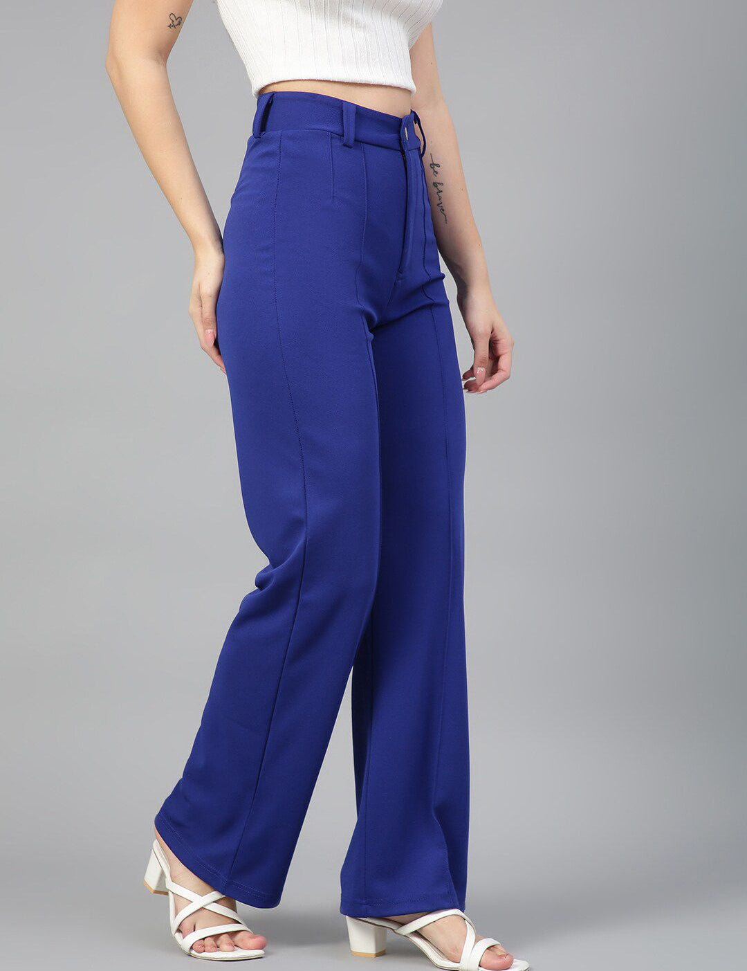 KOTTY BIZwear Women Relaxed Straight Fit High-Rise Easy Wash Trousers