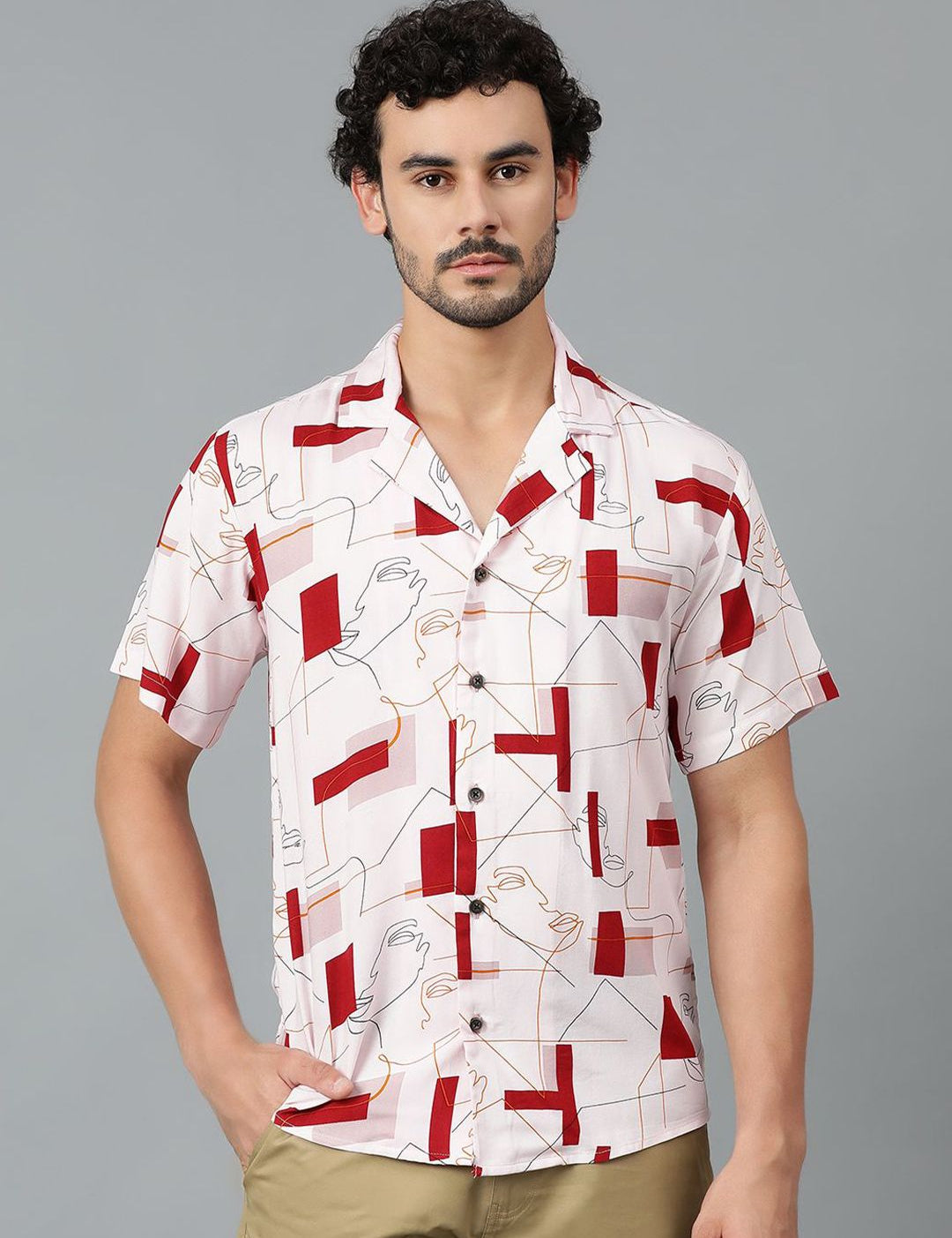 Kotty Men Cuban Collar Conversational Printed Casual Shirt