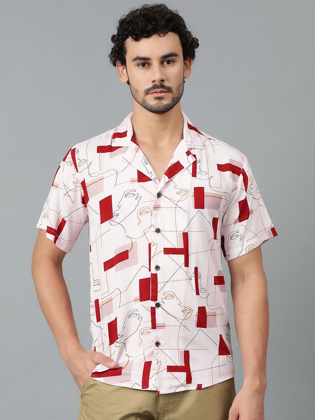 Kotty Men Cuban Collar Conversational Printed Casual Shirt