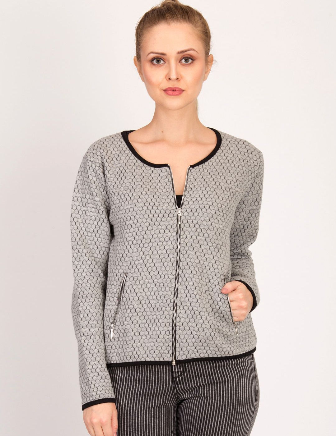 Kotty Women Grey Self Design Tailored Jacket