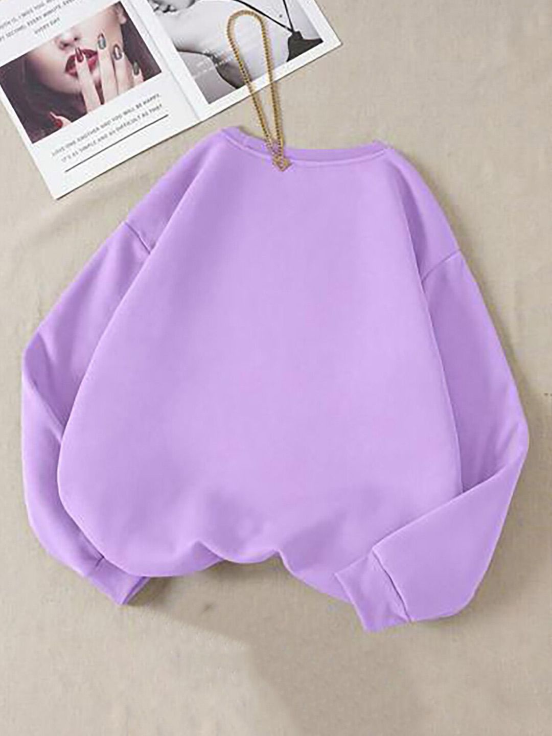 Kotty Purple Typography Printed Long Sleeves Fleece Pullover Sweatshirt