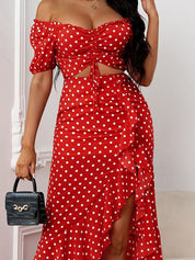 Kotty Polka Dot Off-Shoulder Top with Skirt