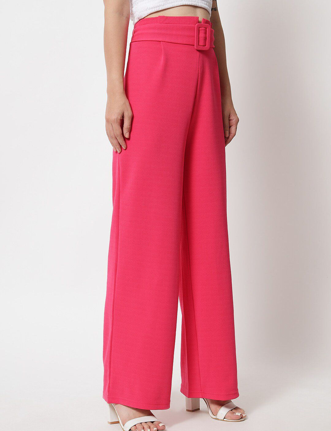 KOTTY BIZwear Women Pink Relaxed Straight Fit High-Rise Easy Wash Trousers