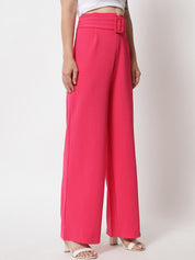 KOTTY BIZwear Women Pink Relaxed Straight Fit High-Rise Easy Wash Trousers