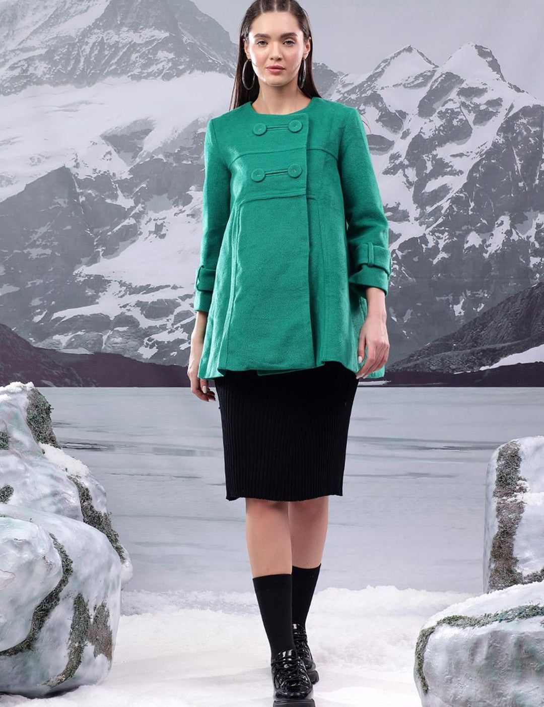 Kotty  Women Double-Breasted Hip Length Overcoat