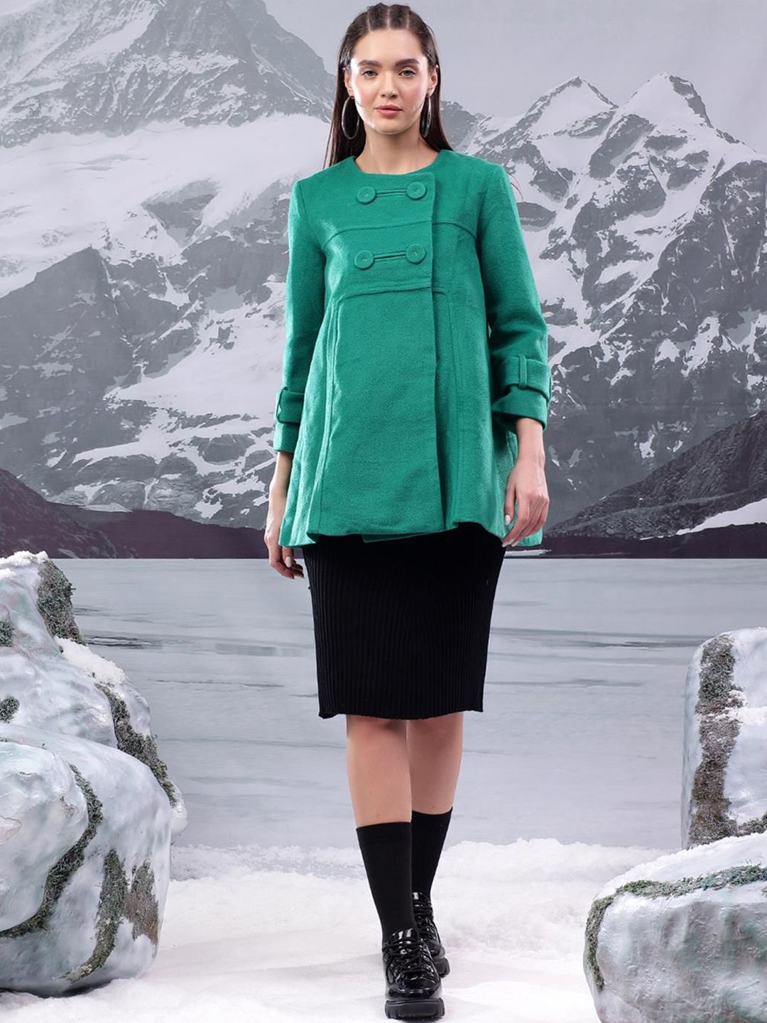 Kotty  Women Double-Breasted Hip Length Overcoat