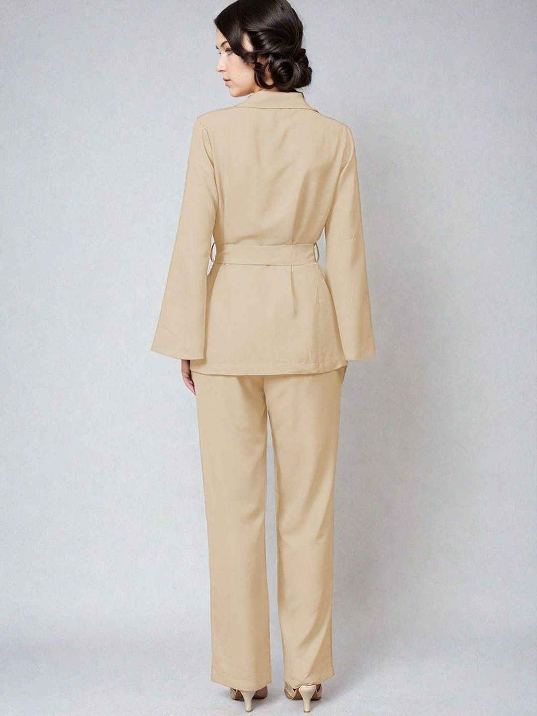 Kotty Beige Notch Lapel Collar Blazer With Trousers