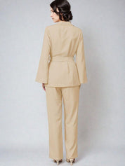 Kotty Beige Notch Lapel Collar Blazer With Trousers