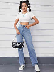 Kotty Women Jean Straight Fit High-Rise Light Fade Stretchable Jeans