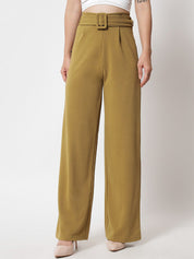 KOTTY BIZwear Women Brown Relaxed Straight Fit High-Rise Easy Wash Pleated Trousers