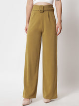 KOTTY BIZwear Women Brown Relaxed Straight Fit High-Rise Easy Wash Pleated Trousers