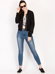 Kotty Women Black Solid Insulator Bomber Jacket