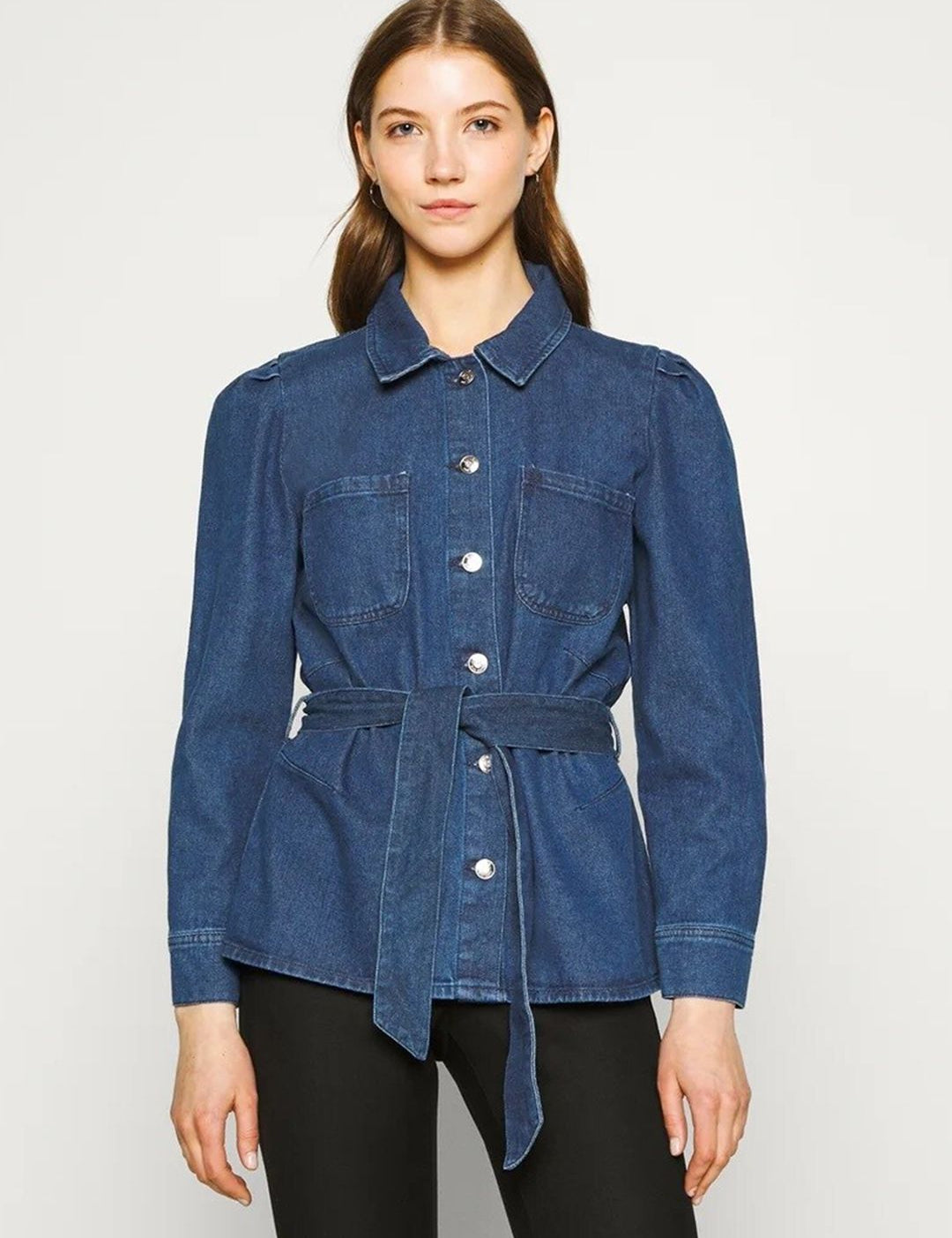 Kotty Women Blue Washed Longline Denim Jacket