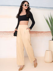 Kotty Women Comfort Relaxed Fit High-Rise Pleated Trousers