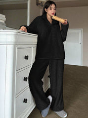 Kotty Women Lapel Collar Long Sleeves T-shirt With Pyjamas Night suits