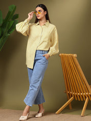 Kotty Women Spread Collar Vertical Striped Cotton Casual Shirt