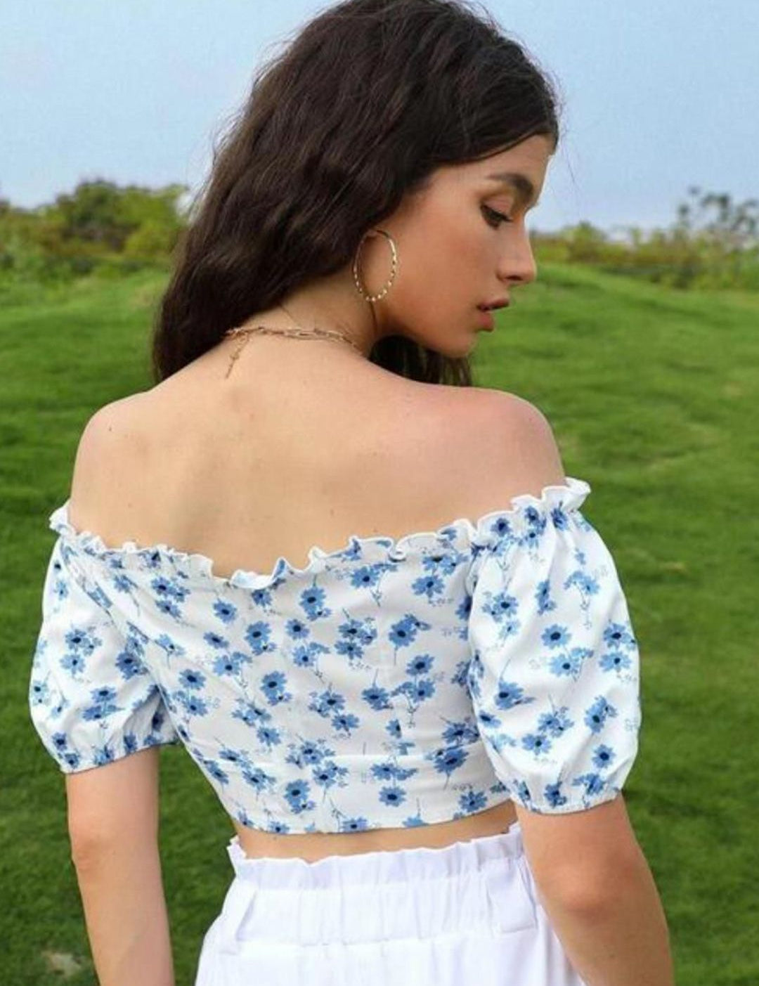 Kotty Women Floral Printed Off-Shoulder Bardot Crop Top