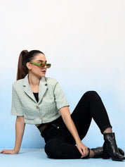 Kotty Notched Lapel Single Breasted Crop Blazer