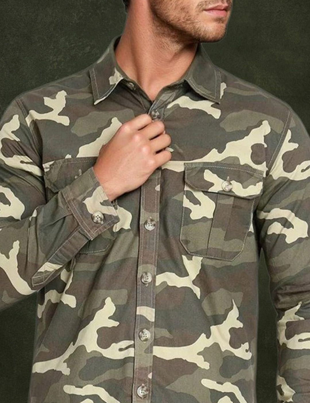 Kotty Men Spread Collar Camouflage Printed Denim Cotton Jacket