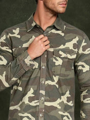 Kotty Men Spread Collar Camouflage Printed Denim Cotton Jacket