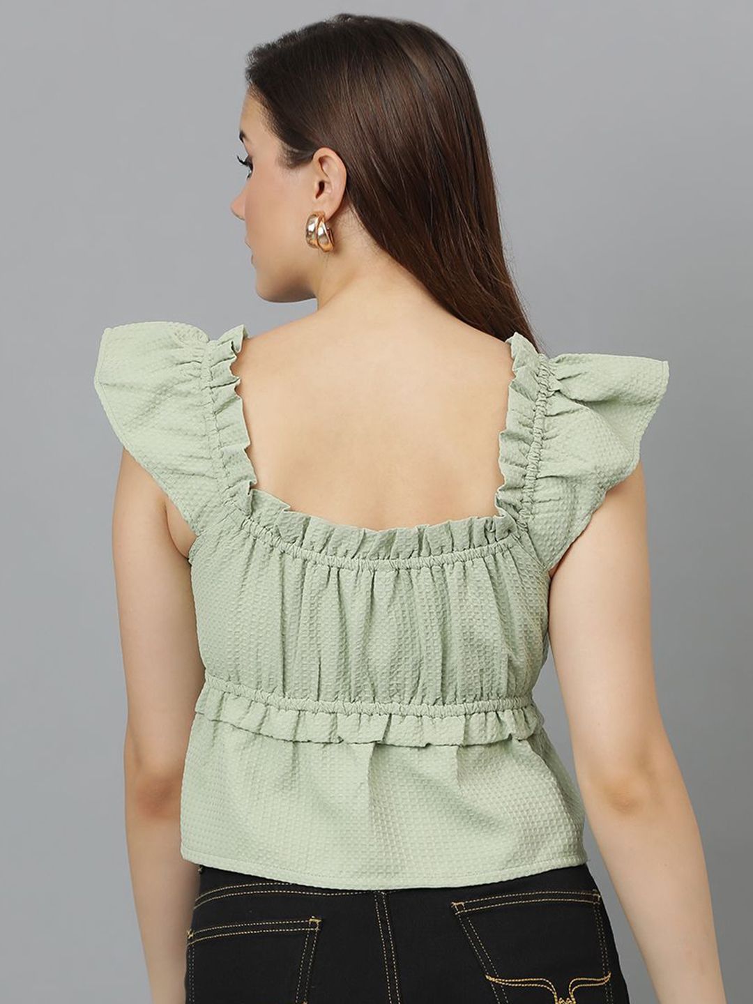 Kotty Flutter Sleeve Crepe Crop Top