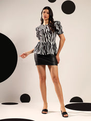 Kotty Women Boat Neck Puff Sleeve Peplum Top