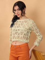 Kotty Self Design Crochet Cotton Top