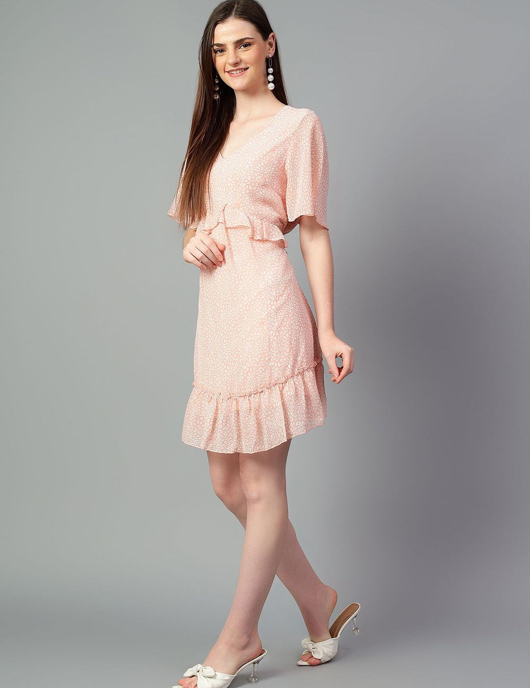 Kotty Floral Print Flared Sleeve Fit & Flare Dress