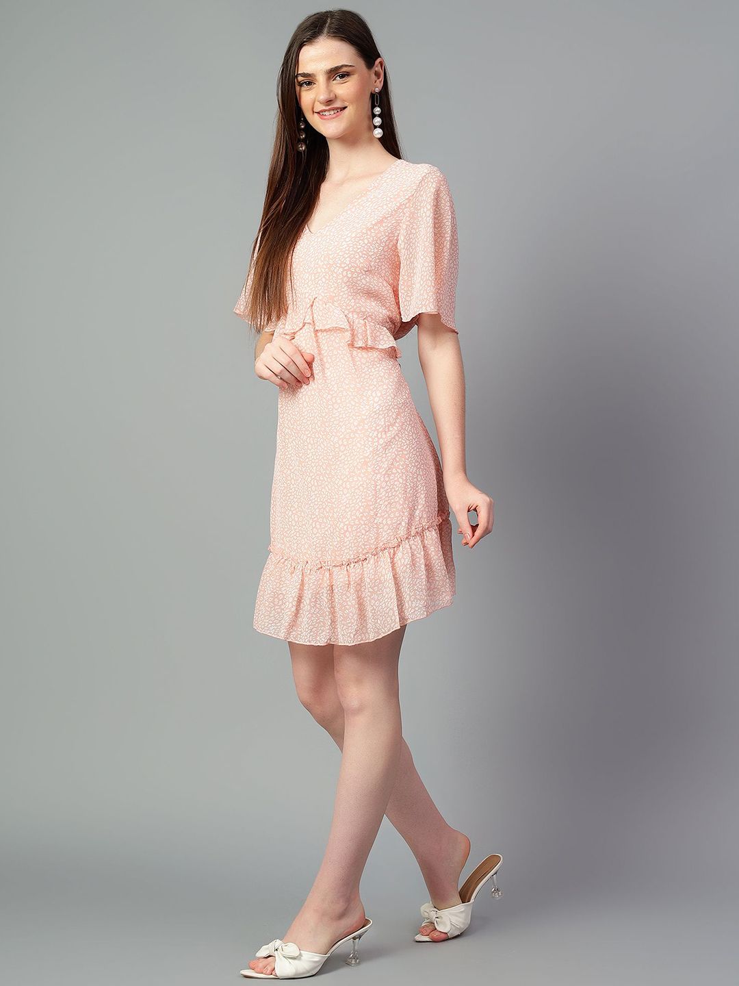 Kotty Floral Print Flared Sleeve Fit & Flare Dress