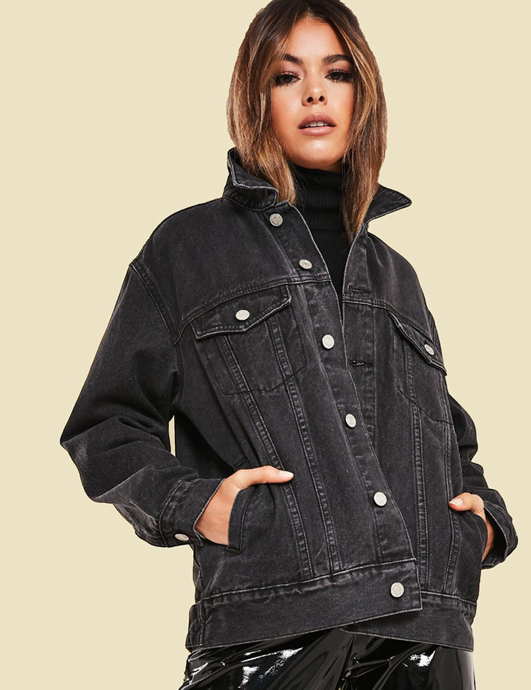 Kotty Women Spread Collar Washed Cotton Casual Denim Jacket