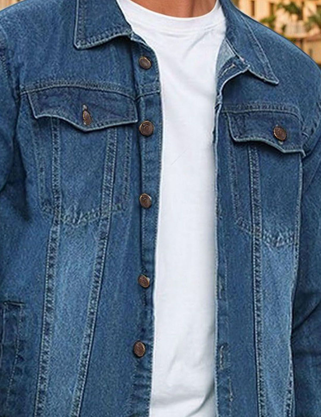 Kotty Men Solid Spread Collar Denim Jacket