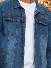 Kotty Men Solid Spread Collar Denim Jacket