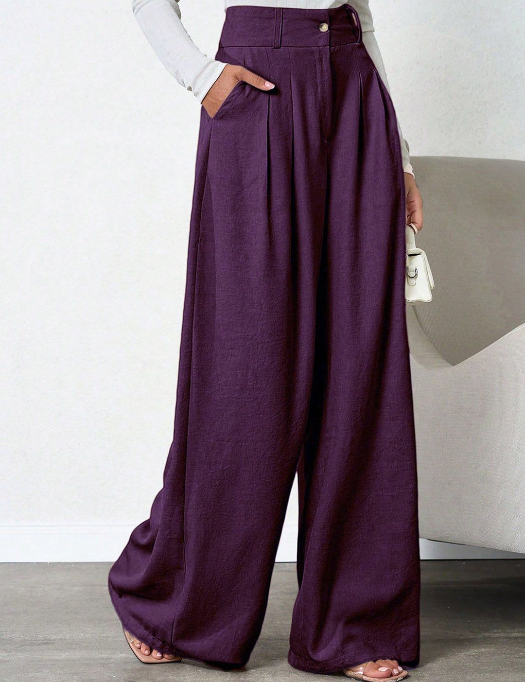 Kotty Women Relaxed Straight Leg Loose Fit High-Rise Wrinkle Free Trousers