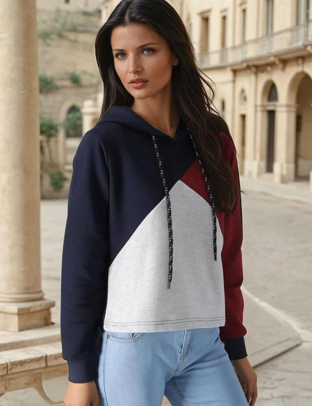 Kotty Women Colourblocked Hooded Sweatshirt