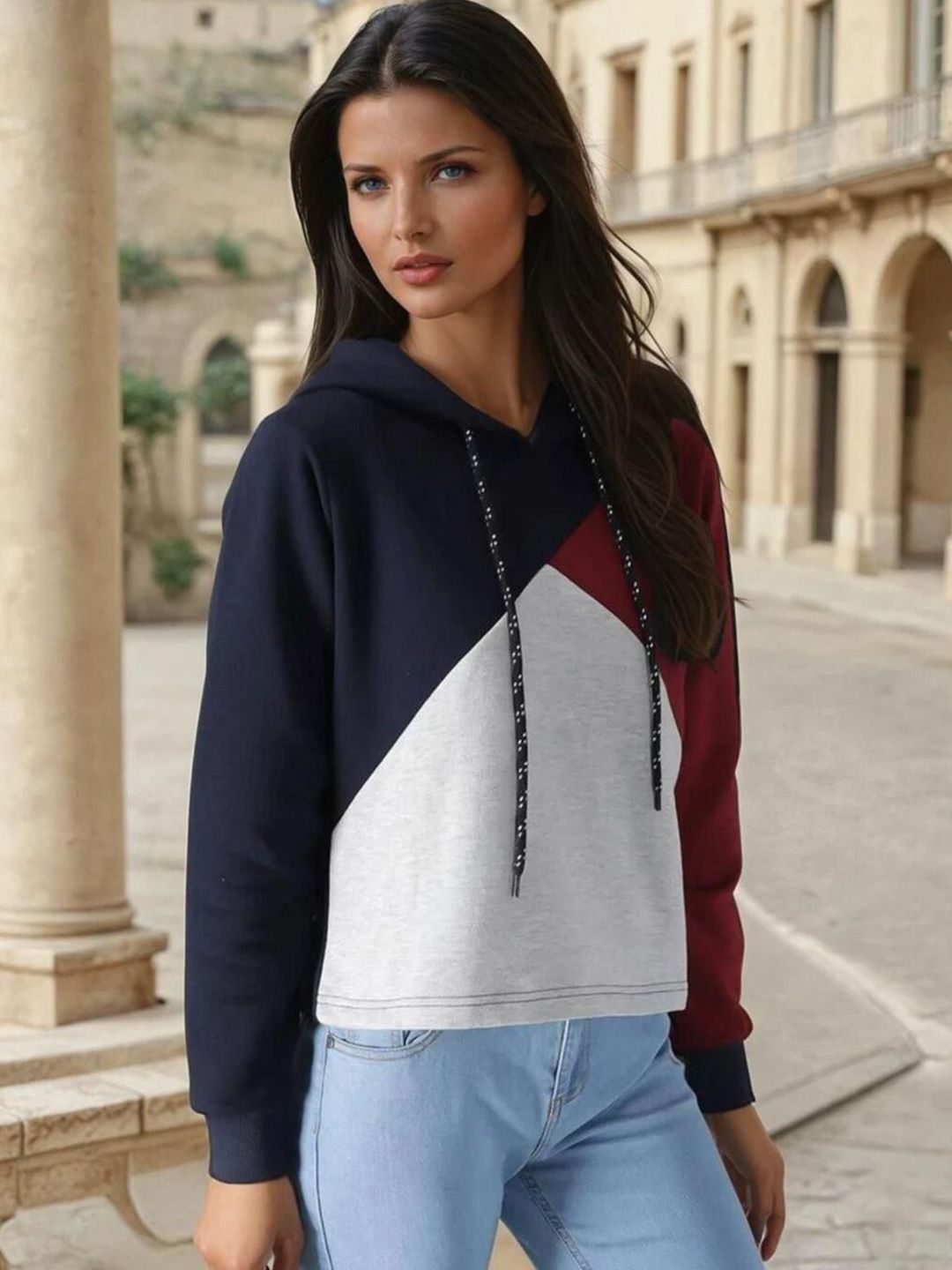 Kotty Women Colourblocked Hooded Sweatshirt