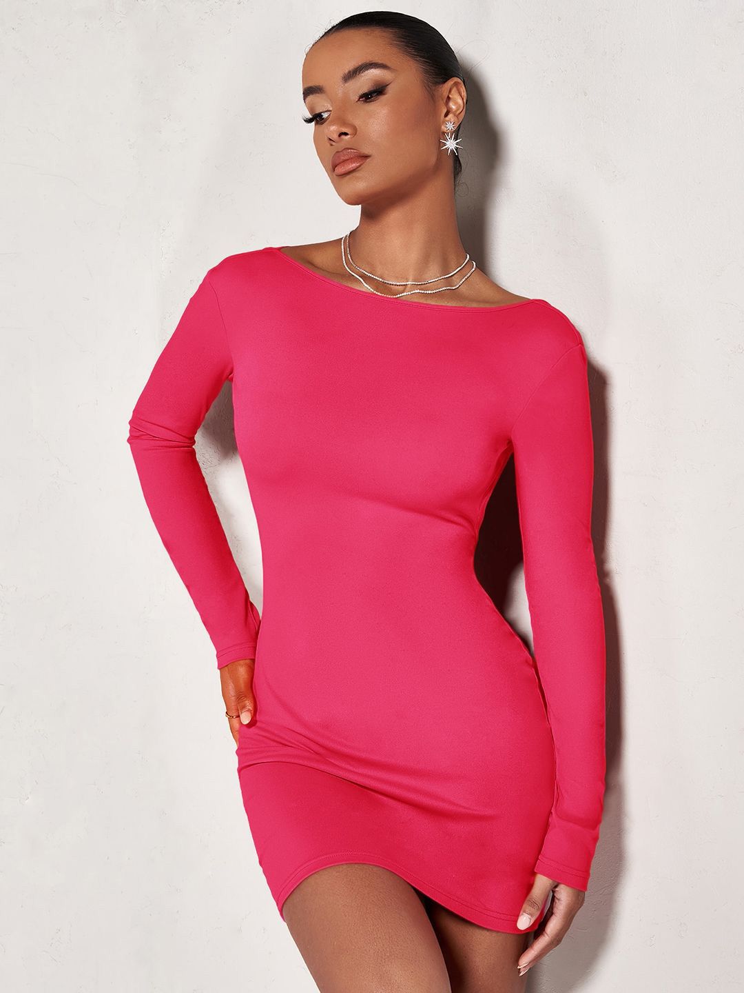 Kotty Solid Bodycon Backless Mini Dress