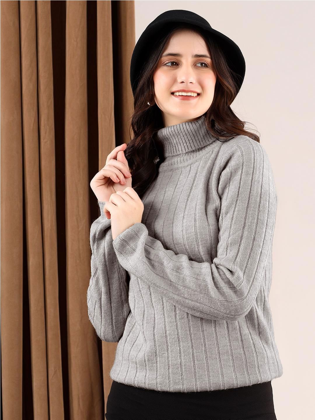 Kotty Women Turtle Neck Ribbed Pullover Sweater
