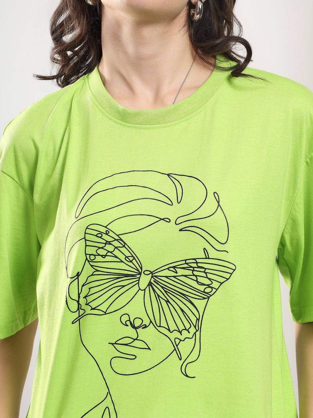 Kotty Abstract Printed Round Neck Cotton T-shirt