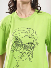 Kotty Abstract Printed Round Neck Cotton T-shirt