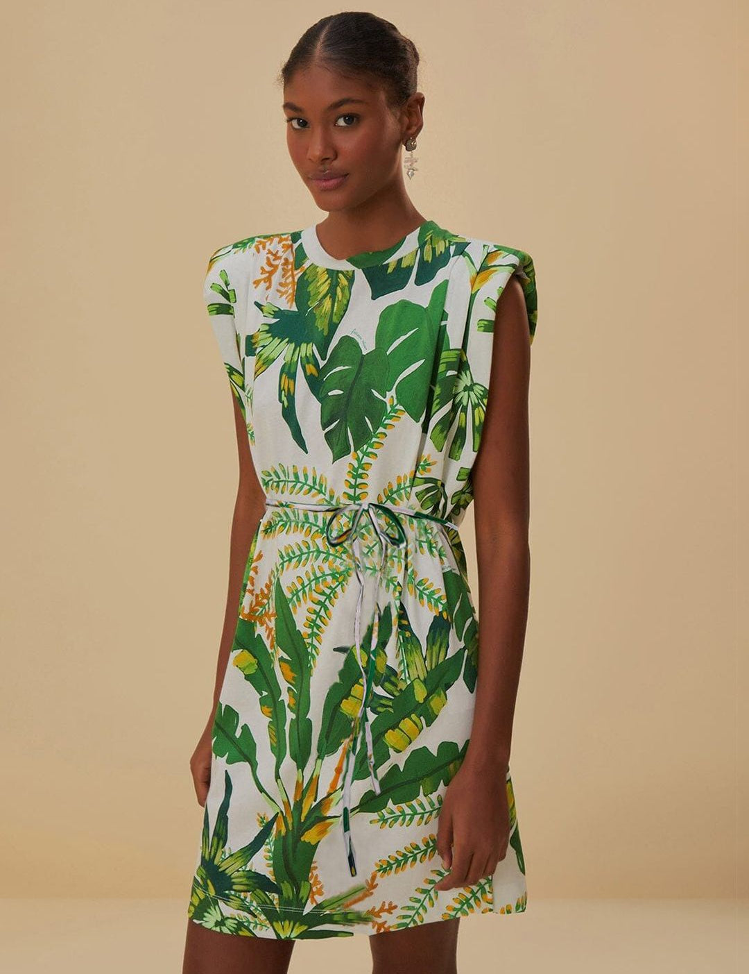Kotty Tropical Print Crepe A-Line Mini Dress