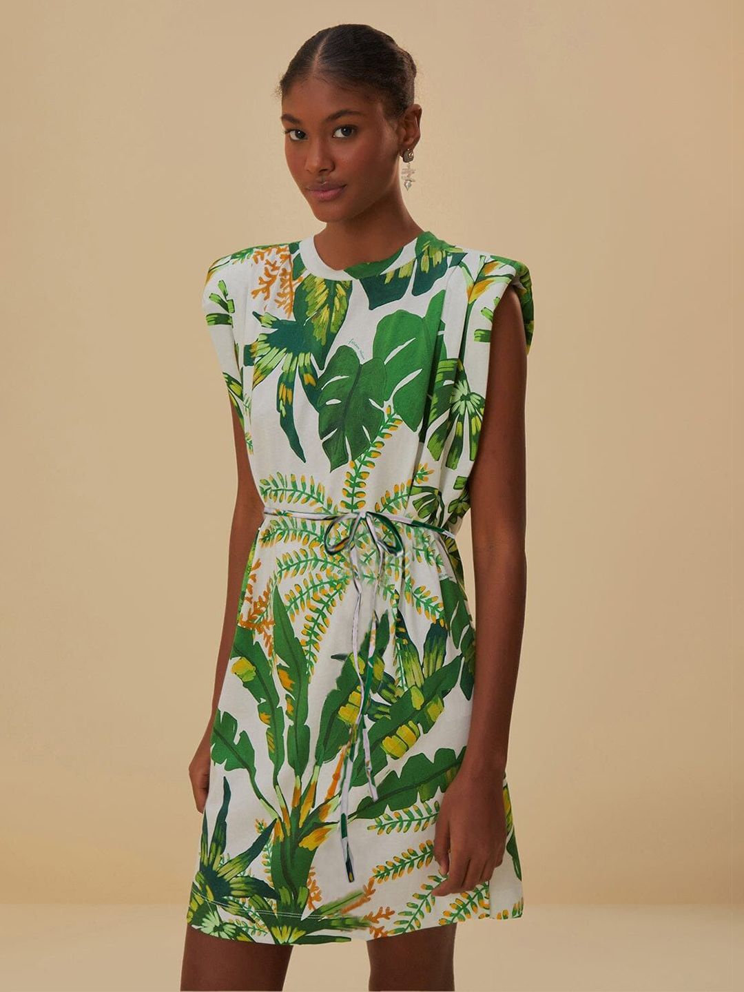 Kotty Tropical Print Crepe A-Line Mini Dress