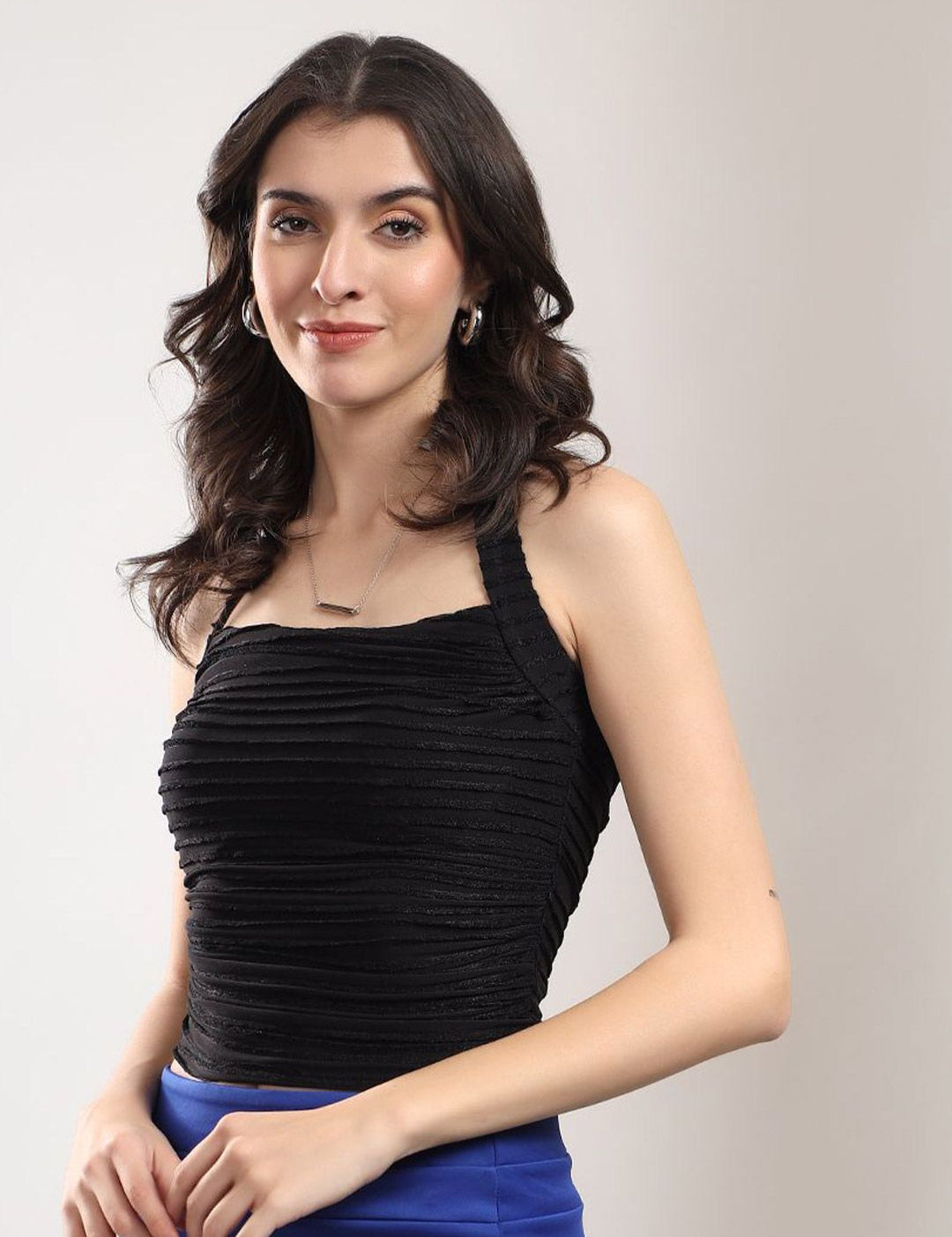 Kotty  Women Ribbed Horizontal Stripes Fitted Top