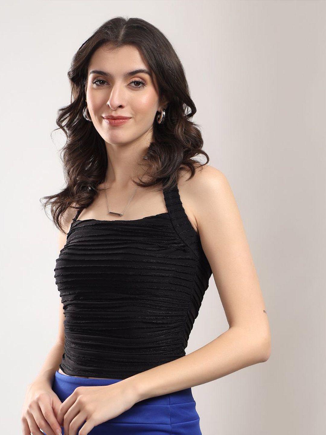 Kotty  Women Ribbed Horizontal Stripes Fitted Top