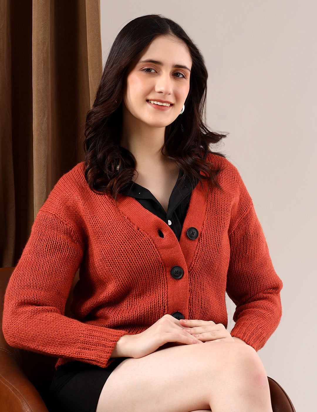 Kotty Women Cable Knit Crop Cardigan