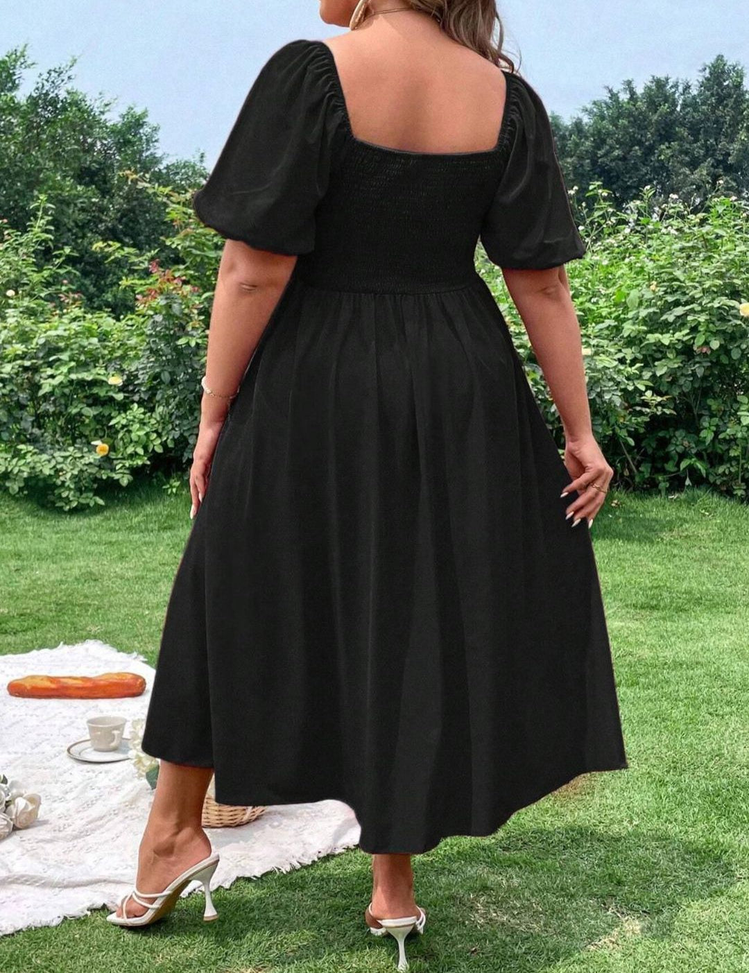 CURVE BY KOTTY Plus Size Puff Sleeve Fit & Flare Midi Dress With Slits