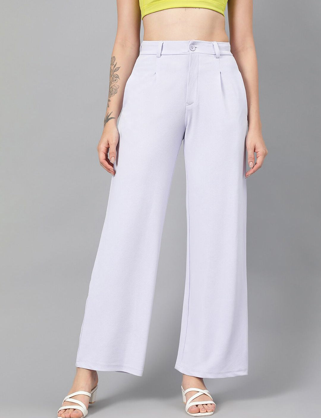 Kotty Women Purple Relaxed Straight Leg Fit High-Rise Easy Wash Parallel Trousers