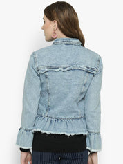 Kotty Women Blue Solid Denim Jacket