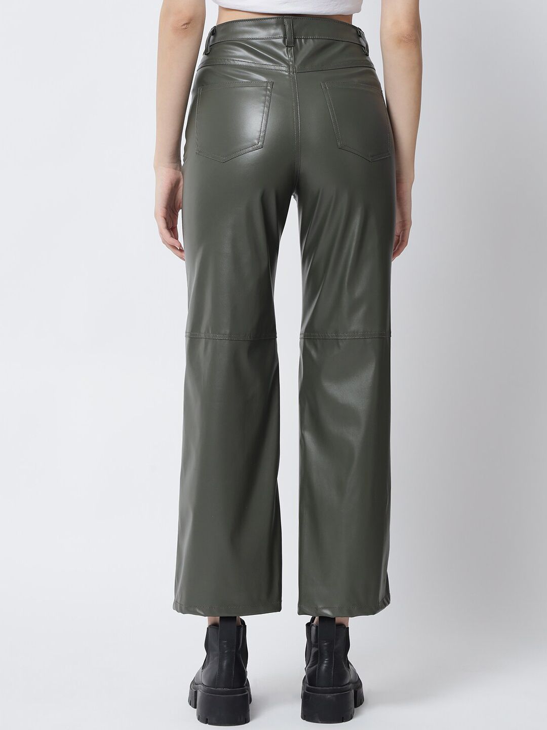 Kotty Women Olive Green Relaxed Straight Fit Trousers