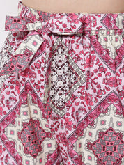 Kotty Women Purple Floral Printed Relaxed High-Rise Easy Wash Trousers