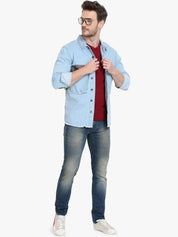 Kotty Men Blue & Grey Camouflage Printed Denim Jacket